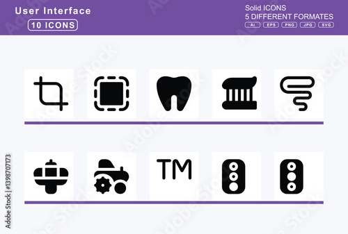 Set of 5 solid user interface icons, sparkles, icon, flat, vector, speaker, speakers, sphere, spider, web, spinner, split, splotch