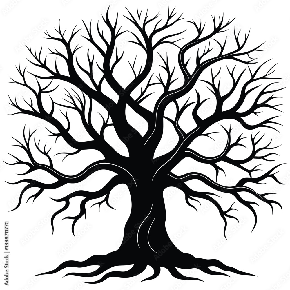Obraz premium Black Silhouette Tree, Twisted Branches, Isolated Design, Dark Trunk, Artistic Form