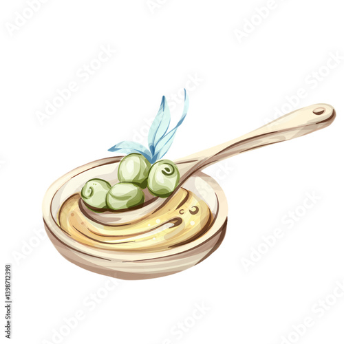 Exploring the flavors of olive oil and green olives in a watercolor illustration inspired by Italian cuisine