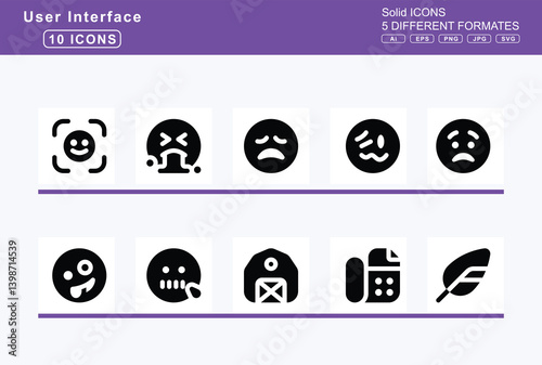 Set of 5 solid user interface icons, ear, icon, flat, vector, deaf, muffs, earnings, earth, africa, americas, asia, europa