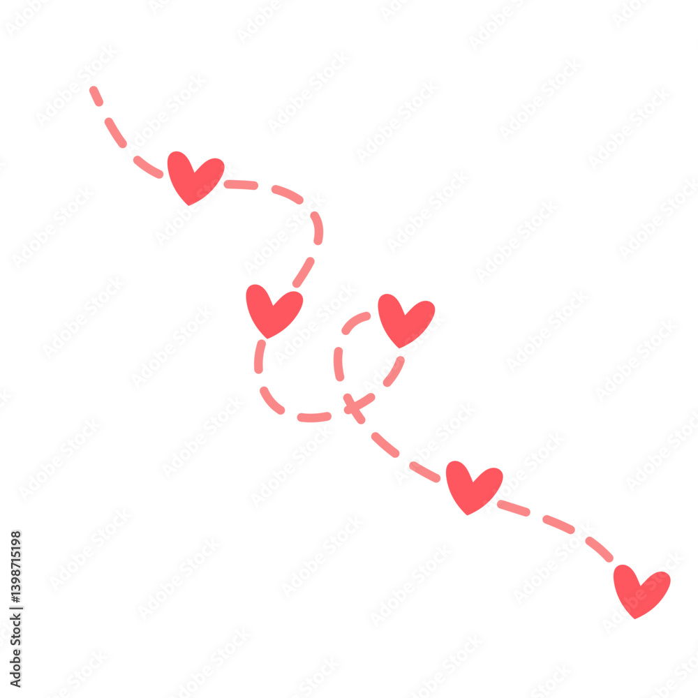 Heart route with dashed line. Love trip icon. Romantic travel symbol. Heart route with dashed line. Love trip icon. Romantic travel symbol.