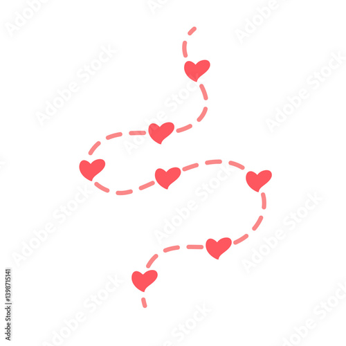 Heart route with dashed line. Love trip icon. Romantic travel symbol. 