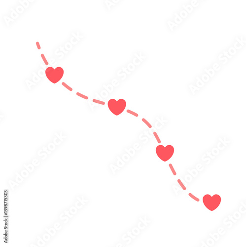 Heart route with dashed line. Love trip icon. Romantic travel symbol. 
