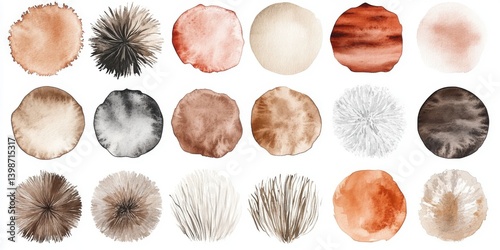Collection of abstract earth-toned circular watercolor textures