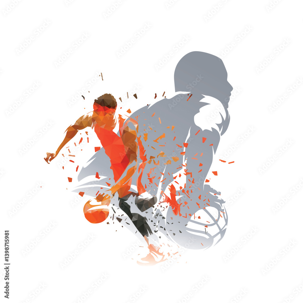 Fototapeta premium Basketball double exposure, basketball players, isolated vector illustration