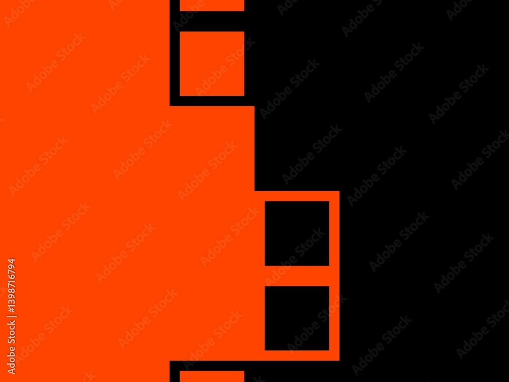 An abstract, two-toned background.  It's primarily orange and black, with a series of black squares on the black side and the inverse on the orange side, creating a visually contrasting effect.