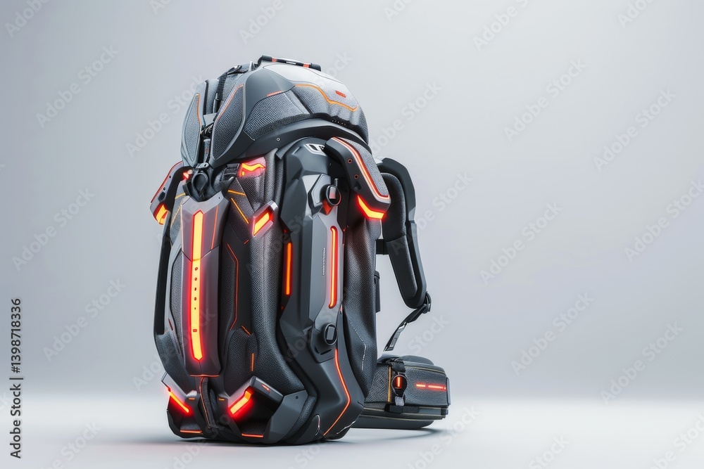 Fototapeta premium Futuristic backpack with glowing orange lights