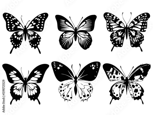 Butterfly Silhouettes Vector Set – Black and White Insect Illustrations on White Background


