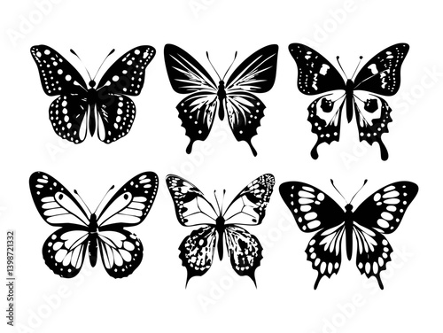 Butterfly Silhouettes Vector Set – Black and White Insect Illustrations on White Background


