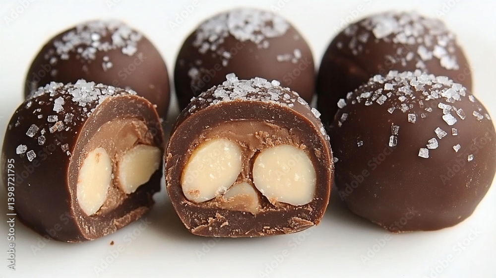 Indulging in Chocolate Marzipan Truffles Decorated With Coarse Sea Salt for a Delightful Treat Experience Indulging in Chocolate Marzipan Truffles Decorated With Coarse Sea Salt for a Delightful Treat Experience