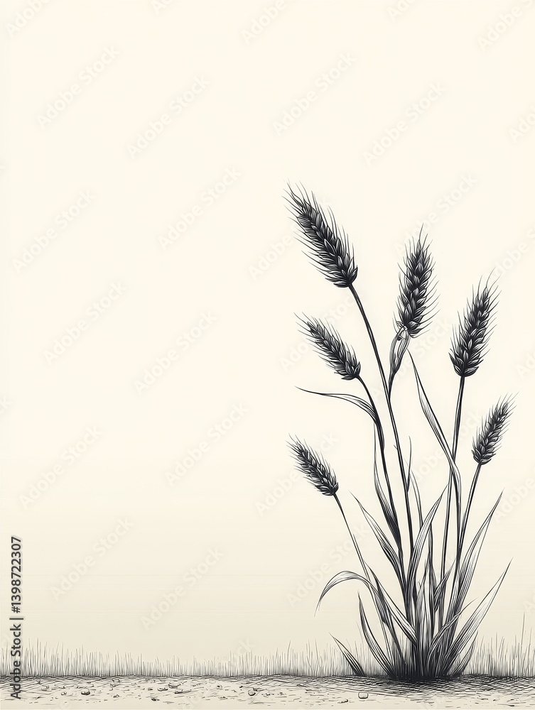 Fototapeta premium Wheat Stalks Against Beige Background - A minimalist illustration of wheat stalks against a beige background. Simple, elegant, and nature-inspired