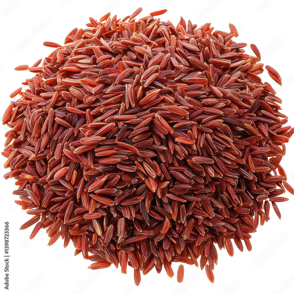 Close-up view of a heap of red rice grains showcasing their rich color and texture Close-up view of a heap of red rice grains showcasing their rich color and texture