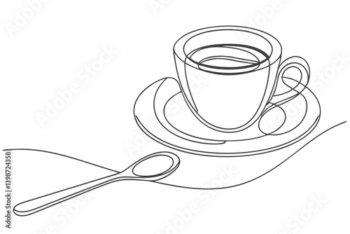 Coffee Cup with Spoon Line Drawing