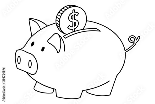 Finance Concept Piggy Bank Drawing