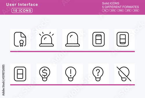 Set of 5 thin user interface icons, file, psd, icon, flat, vector, signature, files, medical, spreadsheet, upload, user, video, word