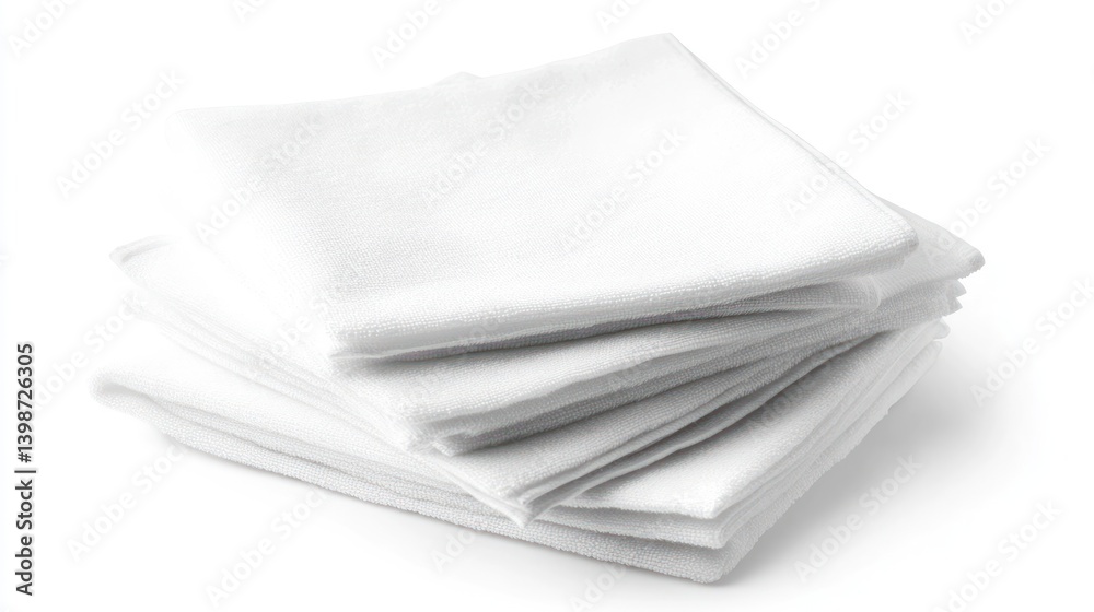 Stack of neatly folded white cotton cloths isolated on white background. Stack of neatly folded white cotton cloths isolated on white background.