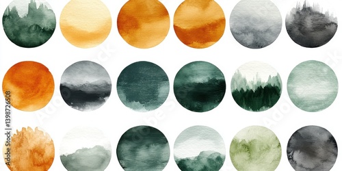 Colorful watercolor circles with abstract gradient designs