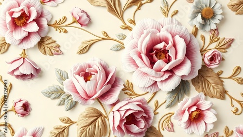 Timeless Elegance 18th Century Vintage Floral Wallpaper Pattern Infused with Linoleum Texture, Evoking Nostalgia and Sophistication in Decorative Wall Paint	