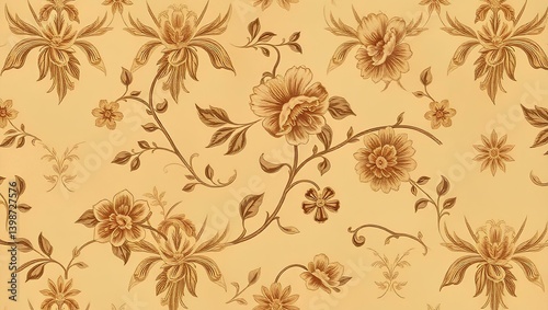 Timeless Elegance 18th Century Vintage Floral Wallpaper Pattern Infused with Linoleum Texture, Evoking Nostalgia and Sophistication in Decorative Wall Paint	