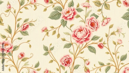 Timeless Elegance 18th Century Vintage Floral Wallpaper Pattern Infused with Linoleum Texture, Evoking Nostalgia and Sophistication in Decorative Wall Paint	