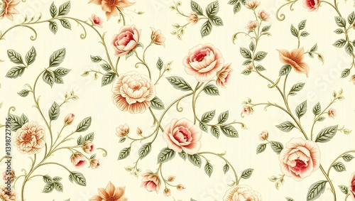 Timeless Elegance 18th Century Vintage Floral Wallpaper Pattern Infused with Linoleum Texture, Evoking Nostalgia and Sophistication in Decorative Wall Paint	