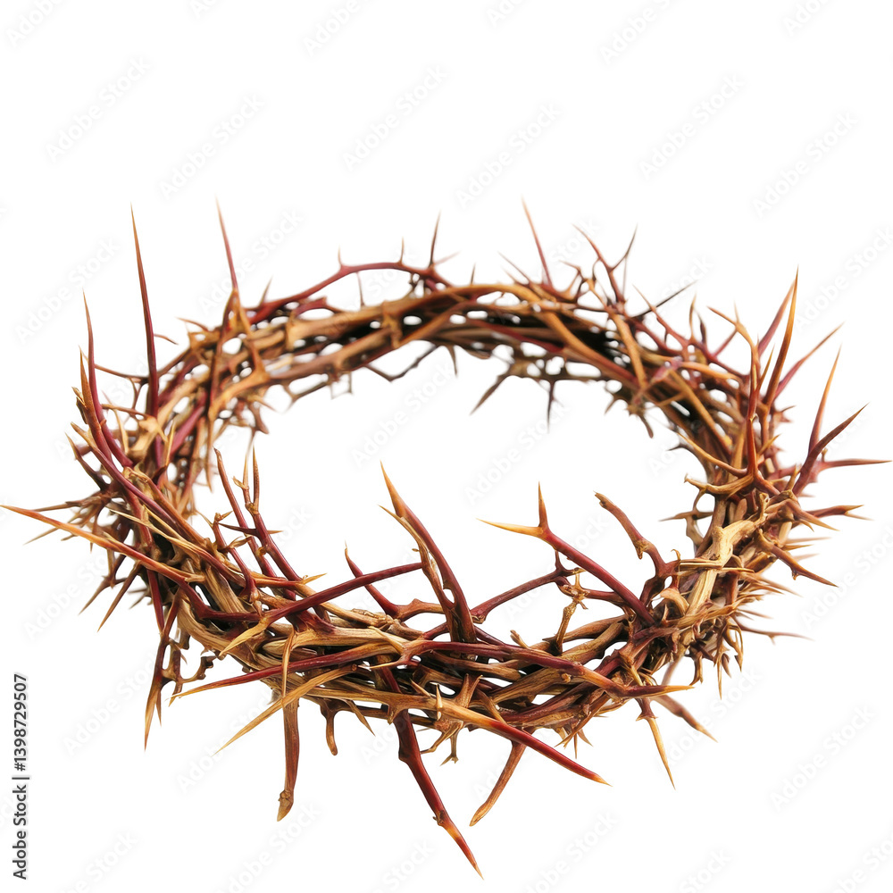 Fototapeta premium Thorn crown made of intertwined branches, symbolizing suffering and sacrifice, isolated
