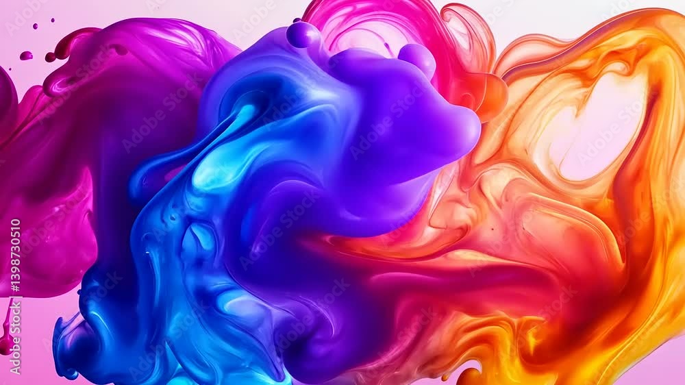 Colorful abstract liquid paint swirling together, creating a vibrant artistic display with smooth textures
