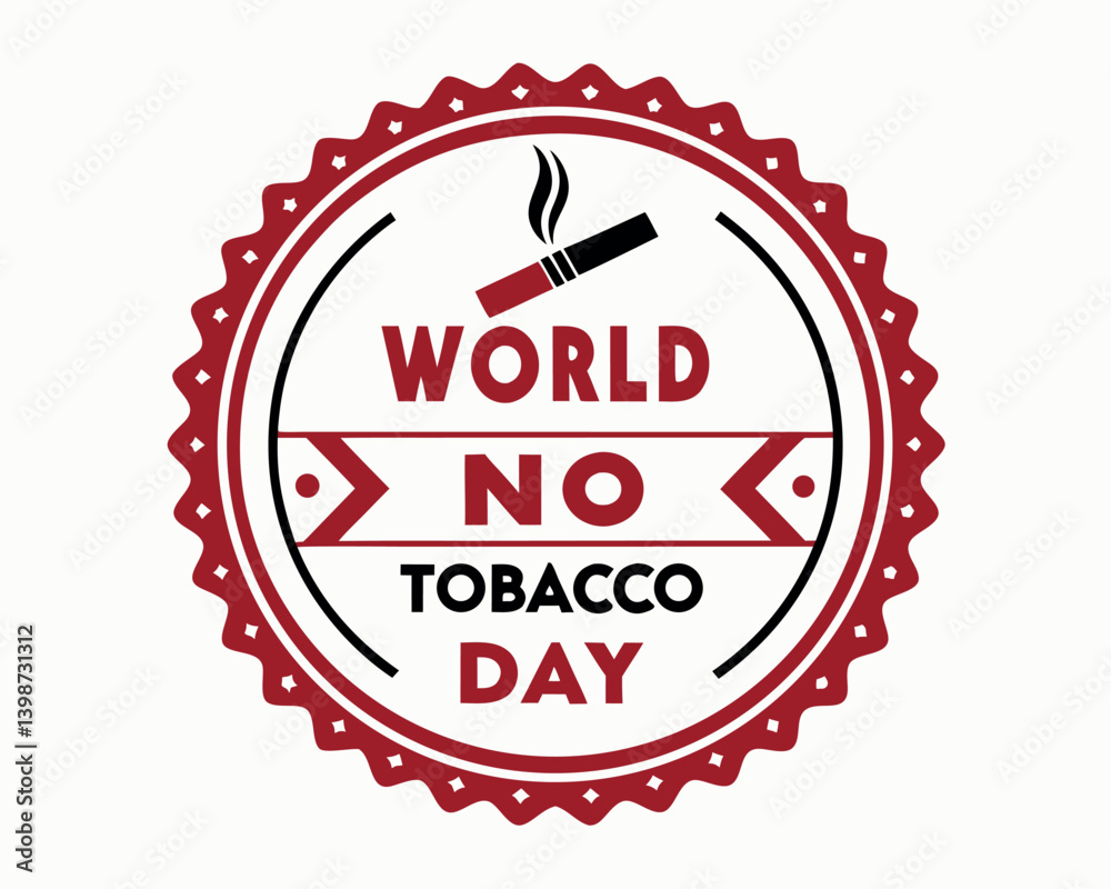 World No Tobacco Day Badge with Crossed Cigarettes and Flame World No Tobacco Day Badge with Crossed Cigarettes and Flame