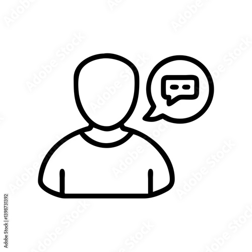 Person speaking in a speech bubble with simple line art design  