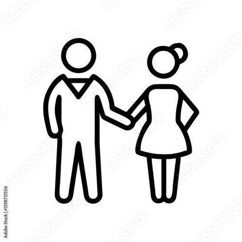Couple holding hands in simple outline illustration  
