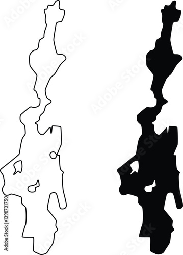 Priest Lake Idaho Map Silhouette Flat and Outline Design