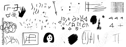 Raw expression of brutalist art with abstract shapes and geometric compositions in black and white on a white background