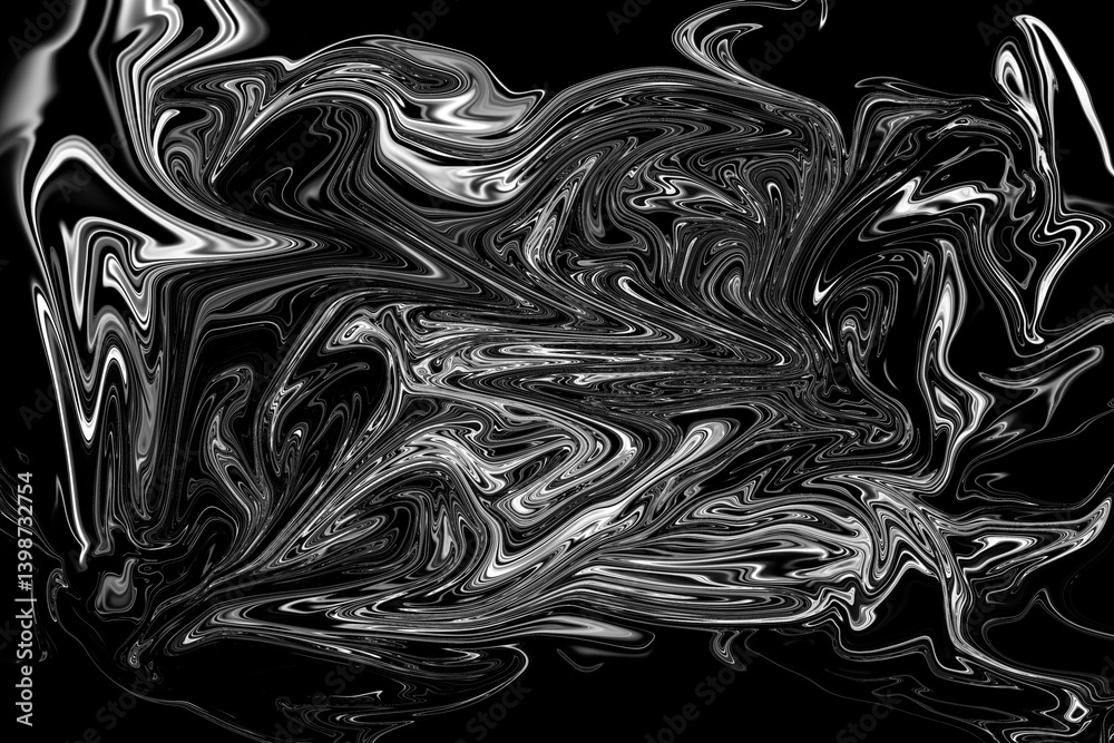 Abstract black and white fluid swirls, evoking motion and complexity