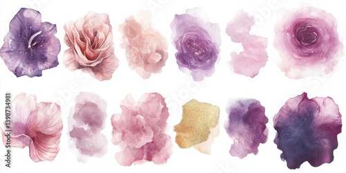 Elegant watercolor floral illustrations in soft pastel hues