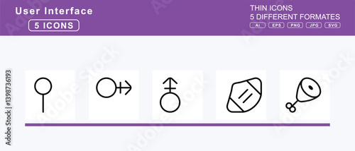 Set of 5 thin user interface icons, tachometer, fast, icon, flat, vector, fastest, -2, slow, slowest, taco