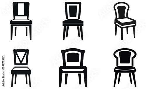 Black Silhouette Chair Icons Set