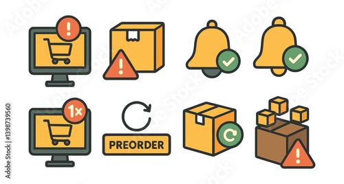 Computer monitor with a shopping cart icon and a bell icon