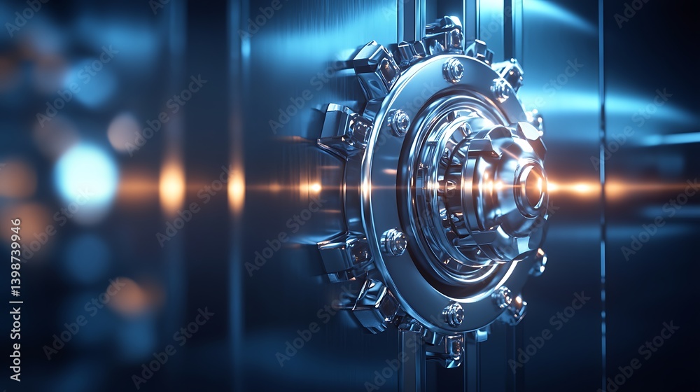 A shiny detailed metallic vault door lock and mechanism A shiny detailed metallic vault door lock and mechanism