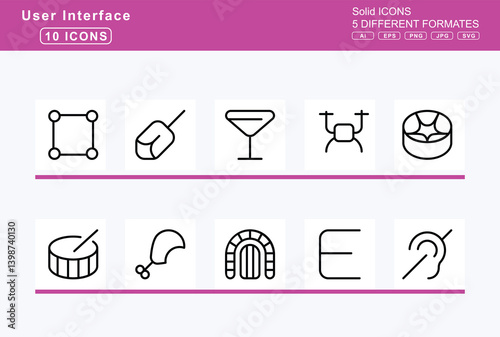 Set of 5 thin user interface icons, clone, icon, flat, vector, closed, captioning, slash, cloud, check, disabled, download, -2, drizzle