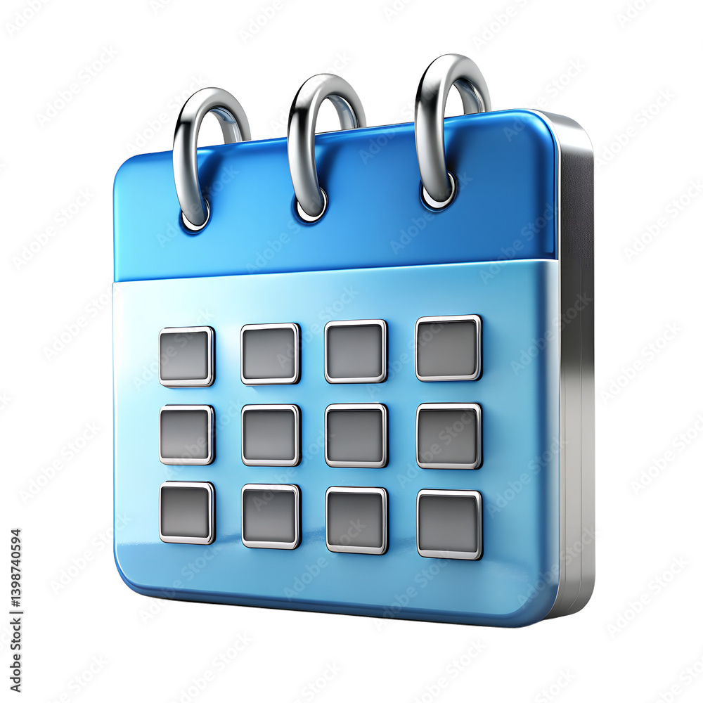 Calendar icon design for event planning and schedule management in blue color theme on transparent background Calendar icon design for event planning and schedule management in blue color theme on transparent background