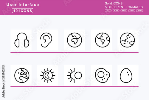 Set of 5 thin user interface icons, cloud, hail, icon, flat, vector, mixed, meatball, moon, rain, question, rainbow