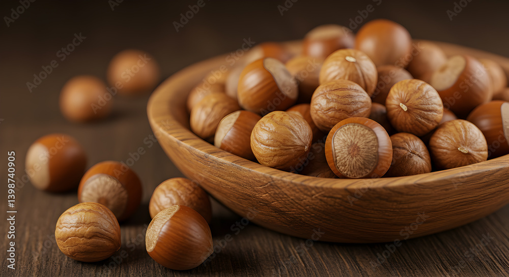 Golden Brown Roasted Hazelnuts in a Wooden Dish Still Life Photography Golden Brown Roasted Hazelnuts in a Wooden Dish Still Life Photography