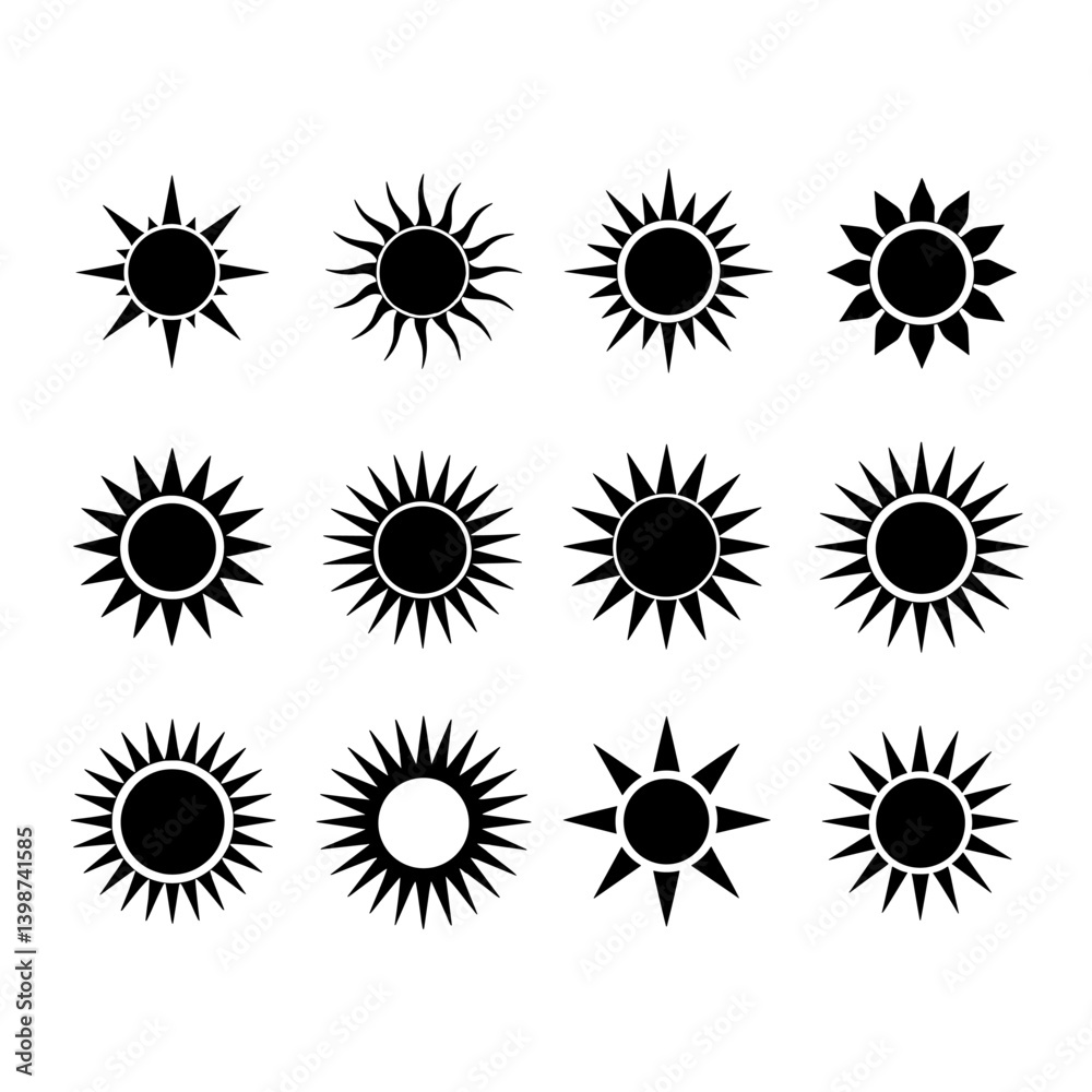 Sun Silhouette Vector Bundle Black and White Sun Clipart EPS Illustration Sun Silhouette Vector Bundle Black and White Sun Clipart EPS Illustration