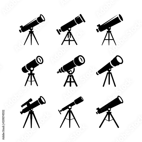 Telescope Silhouette Vector Bundle Black and White Telescope Clipart EPS Illustration