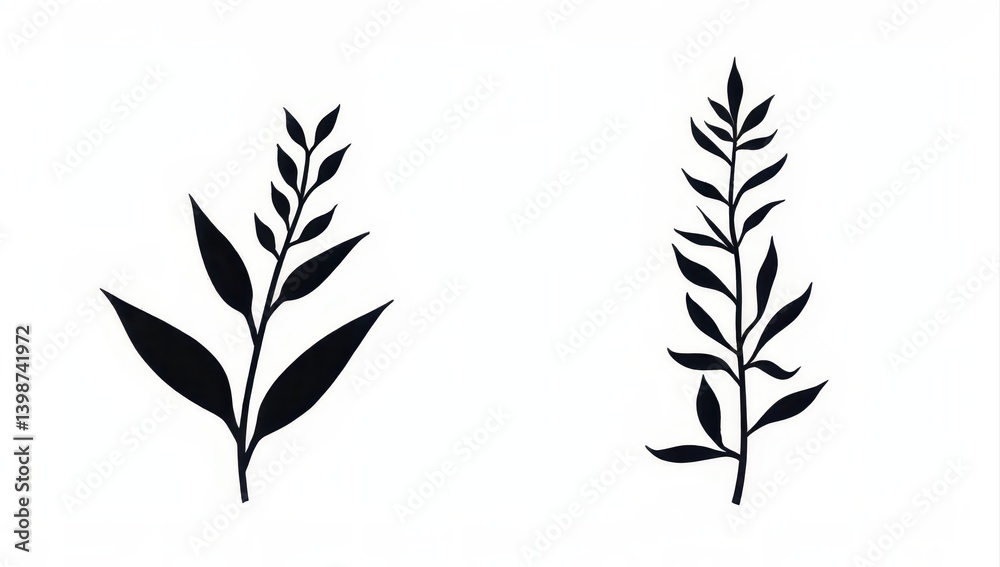 Fototapeta premium Elegant Black Silhouette Botanical Branch Set