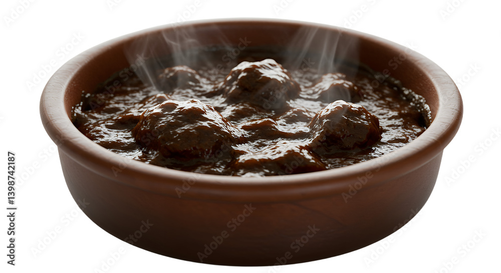 Delicious steaming dish of meatballs in rich sauce with beautiful presentation and warm ambiance Delicious steaming dish of meatballs in rich sauce with beautiful presentation and warm ambiance