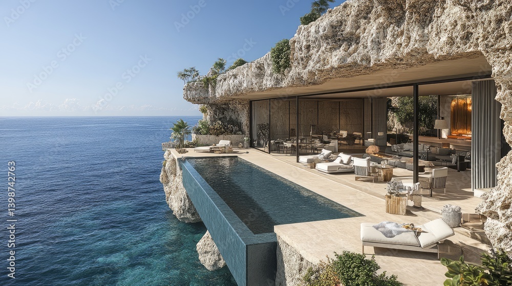 Fototapeta premium Luxurious cliffside home overlooking ocean