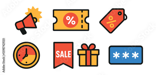 Set of icons for sale, gift, and ticket discounts