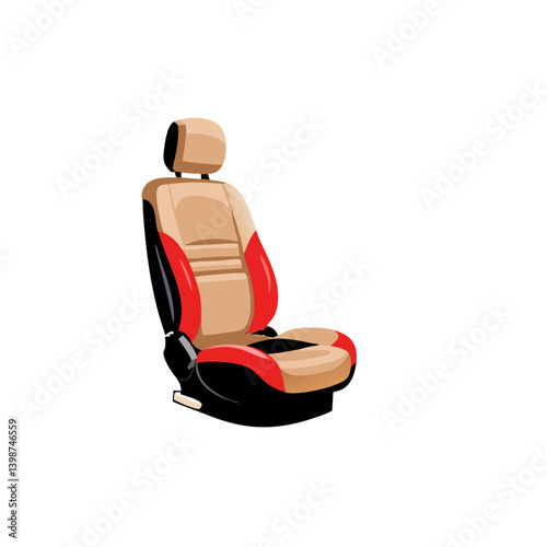 Car seat design illustration in beige and red colors on white background  