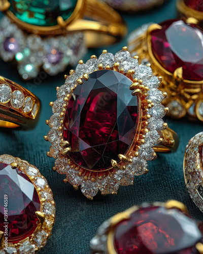 Exquisite rings featuring captivating ruby corundum surrounded by sparkling diamonds